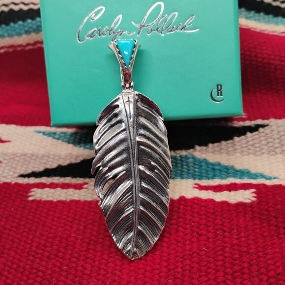 Carolyn Pollack~Fritz Casuse Sterling Turquoise Prayer Feather Enhancer Pendant - Picture 1 of 10
